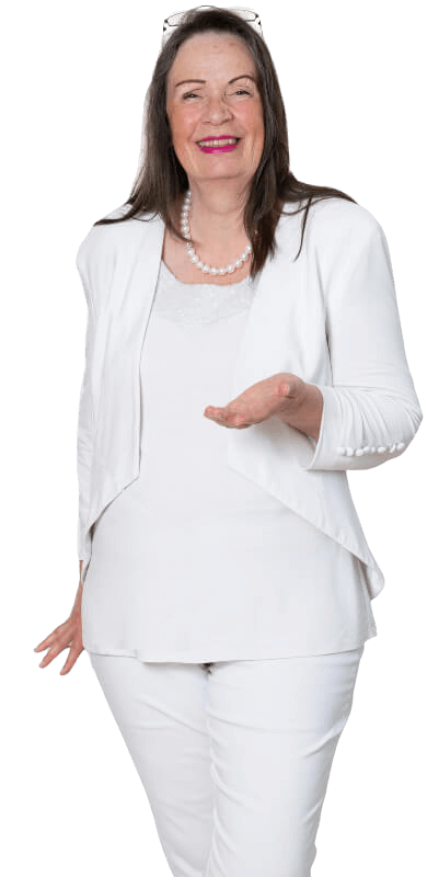 Frau in einladender Haltung, symbolisiert Selbstsicherheit und klare Kommunikation