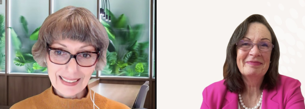 Monika Schubert und Renata B. Vogelsang, zwei Frauen im Zoom-Interview